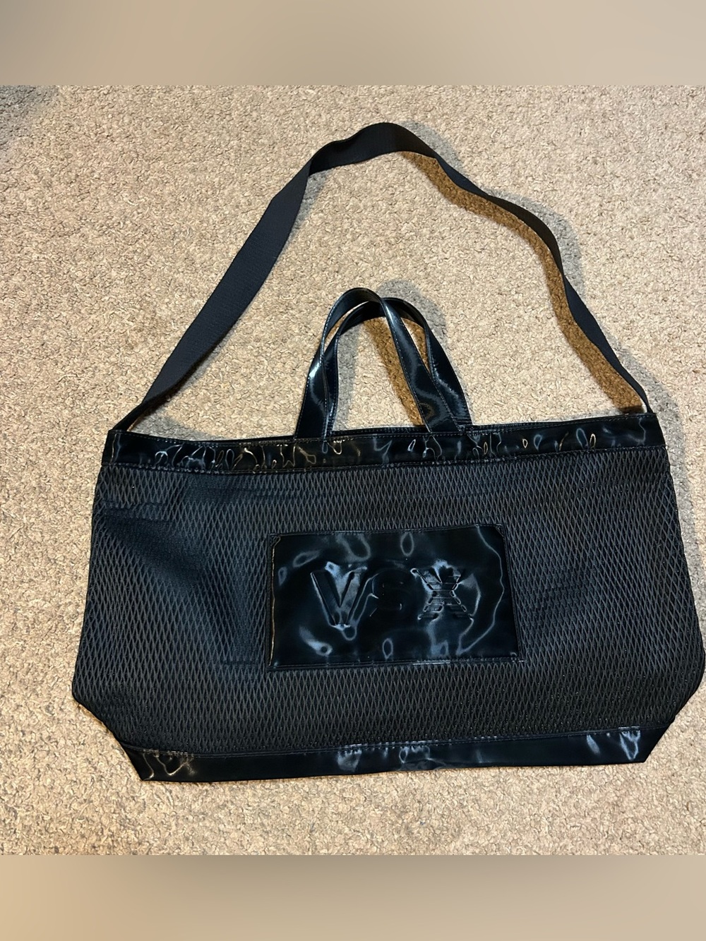 Victoria’s Secret Sport Black Mesh Tote Bag Large Gym Travel VSX